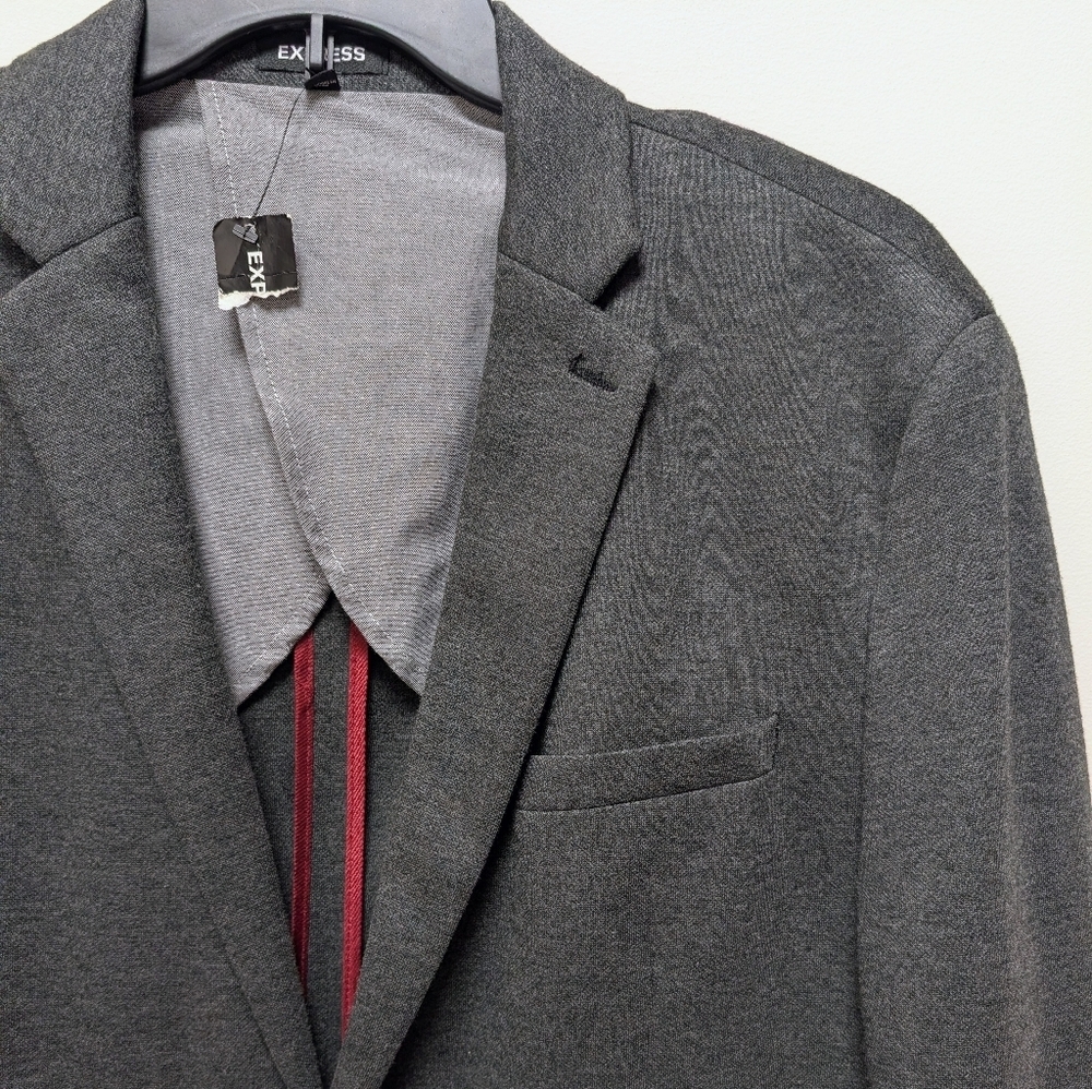 Express Men's Gray Blazer 44R Slim Fit 2 Button Notch Neck Career Office NWT - Picture 3 of 16